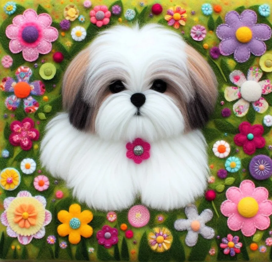 Felt tan shih tzu birthday card