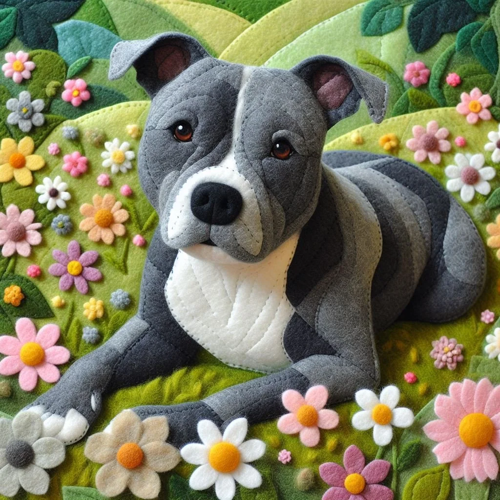 Felt Grey Staffy Birthday Card