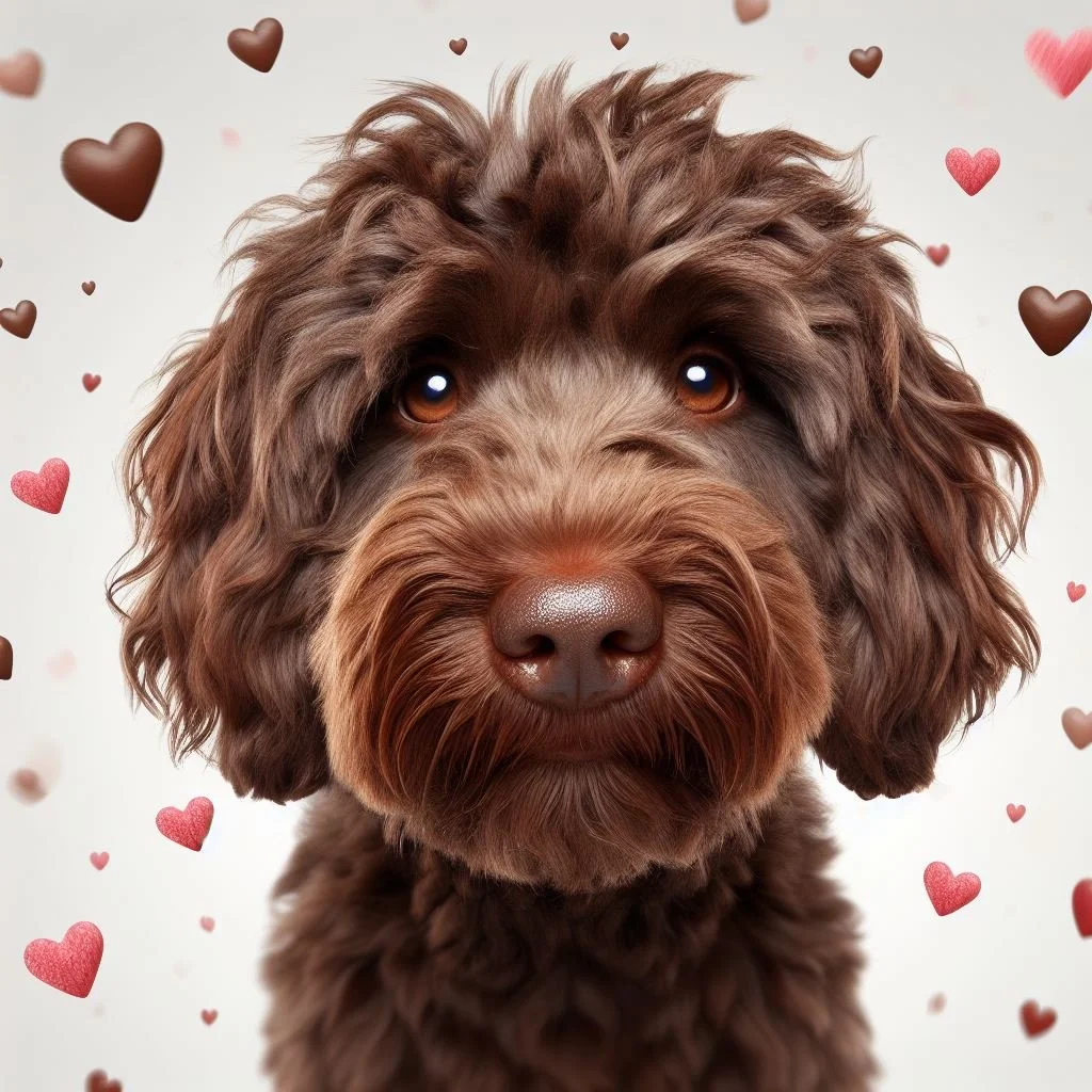 Chocolate Cockapoo Red Hearts Card