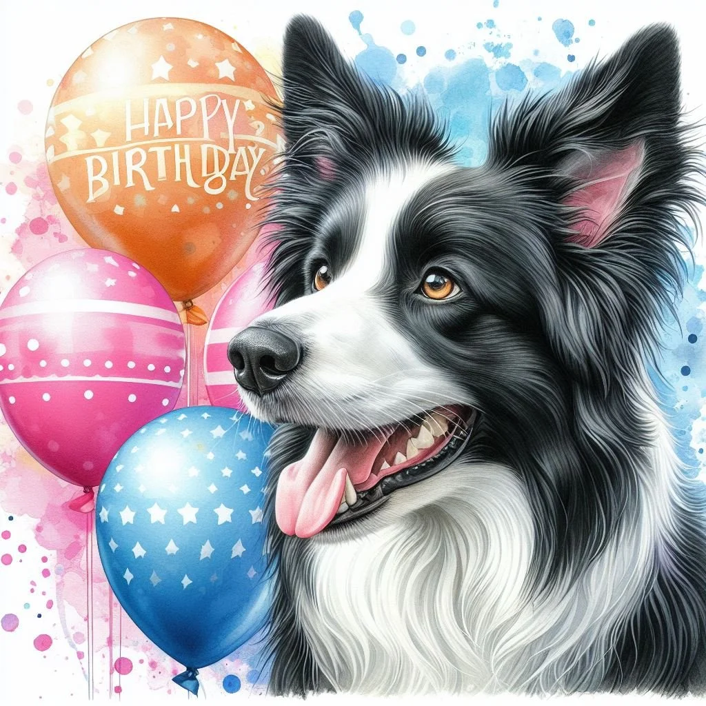 Border Collie Balloon Greeting Card