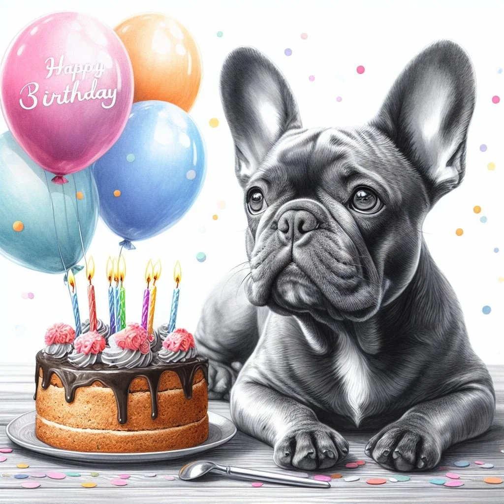 Grey Frenchie Balloon Greeting Card