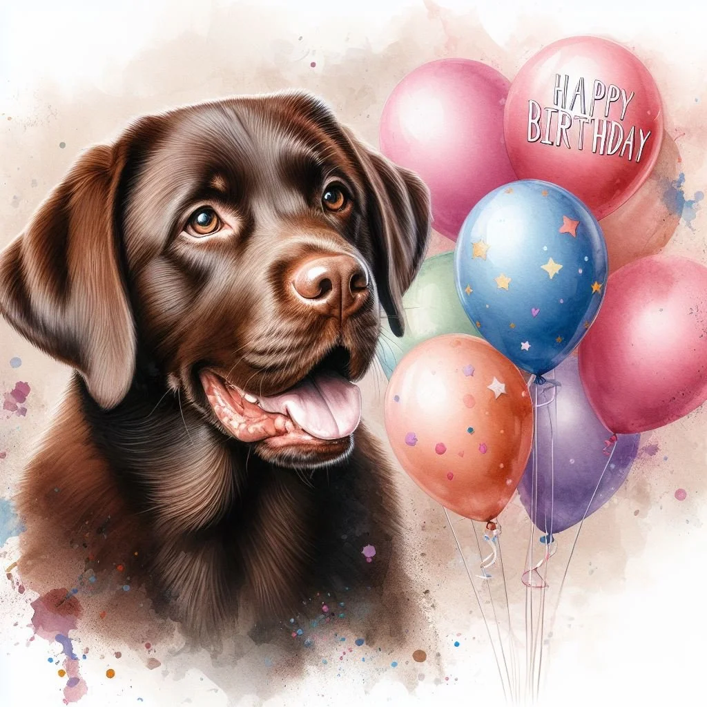 Chocolate Lab Balloon Birthday Card
