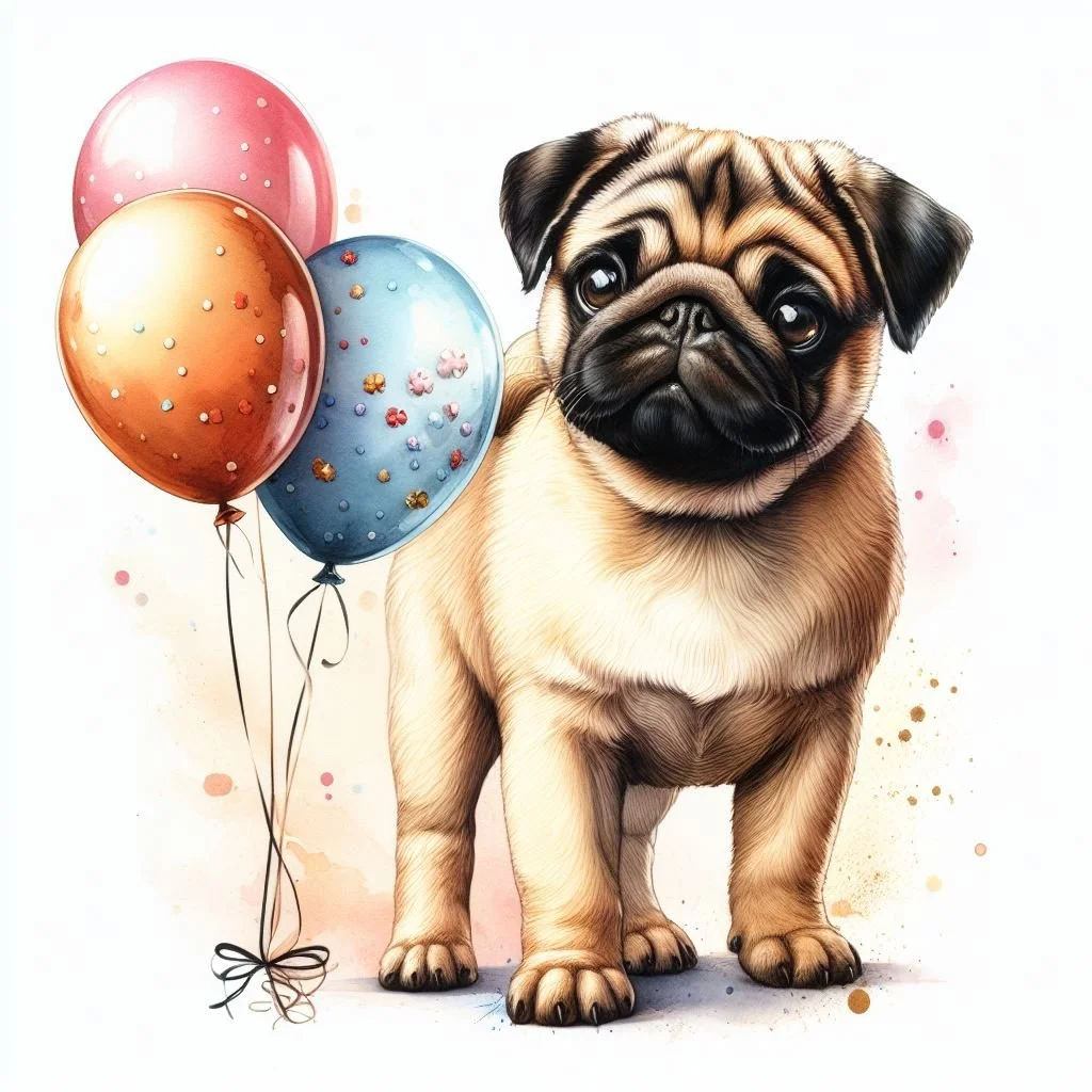 Tan Beige Pug Balloon Card