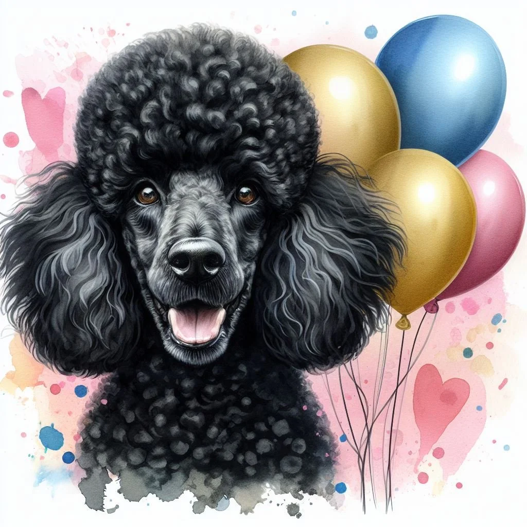 Black Poodle Balloon Greeting Card