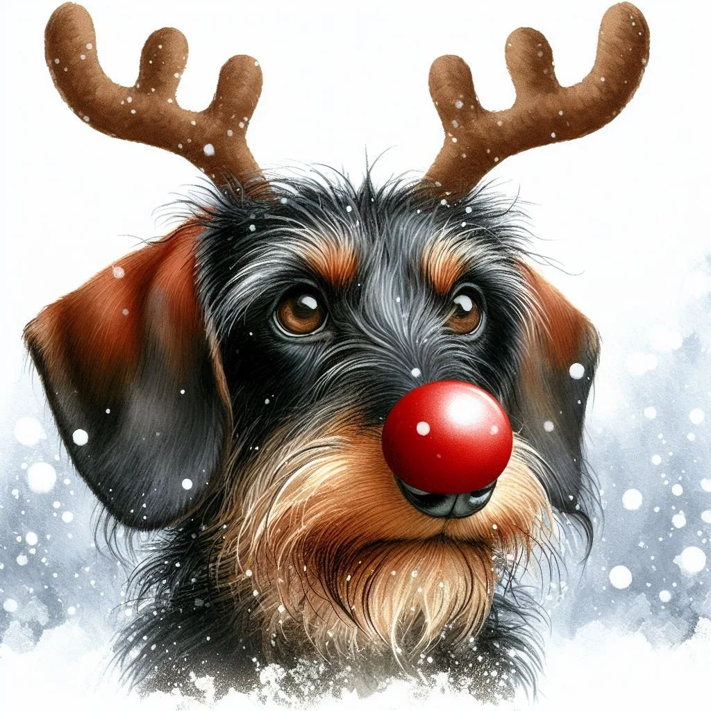 Pack of wire haired Dachshund Christmas Cards