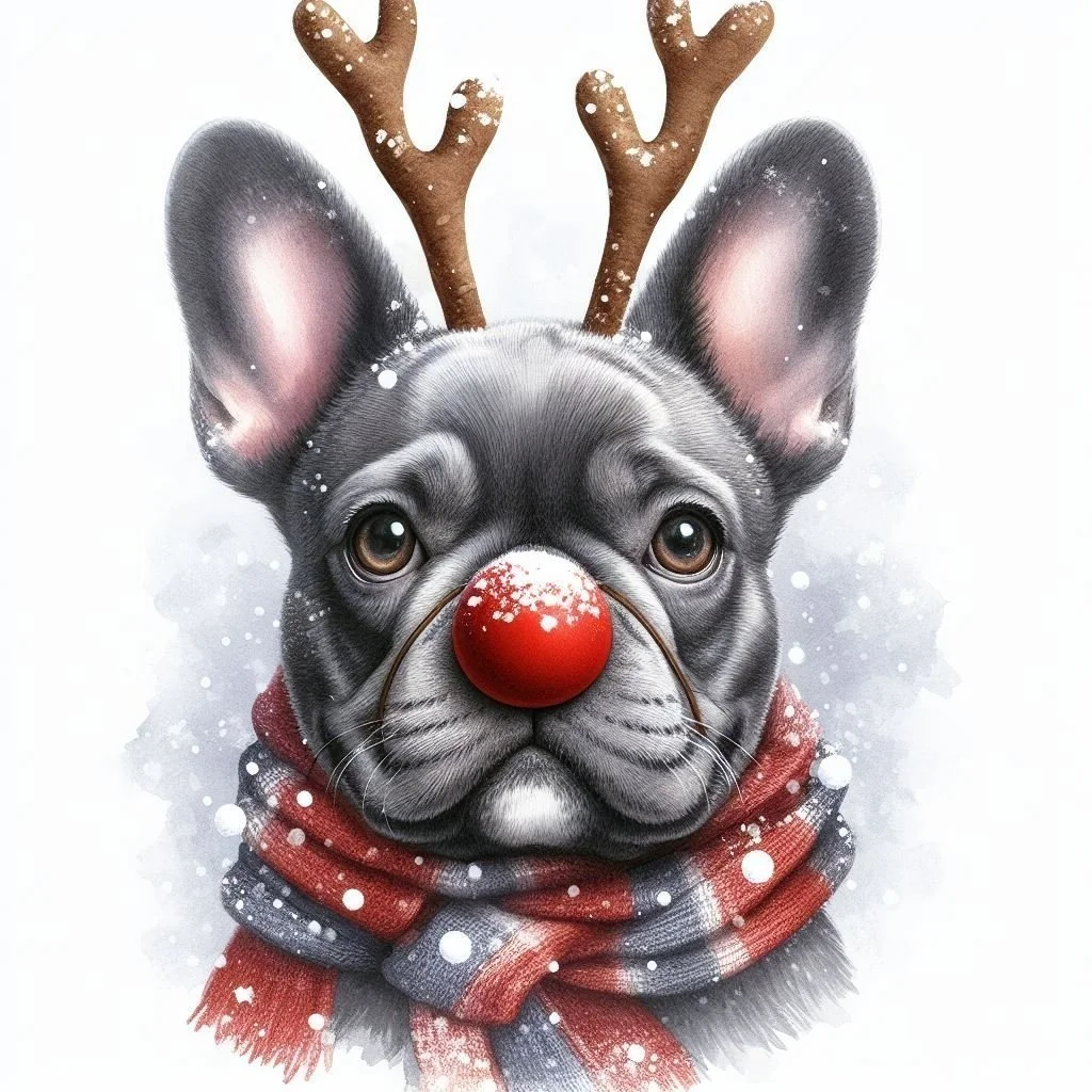 Pack of Grey French Bulldogs Christmas Cards