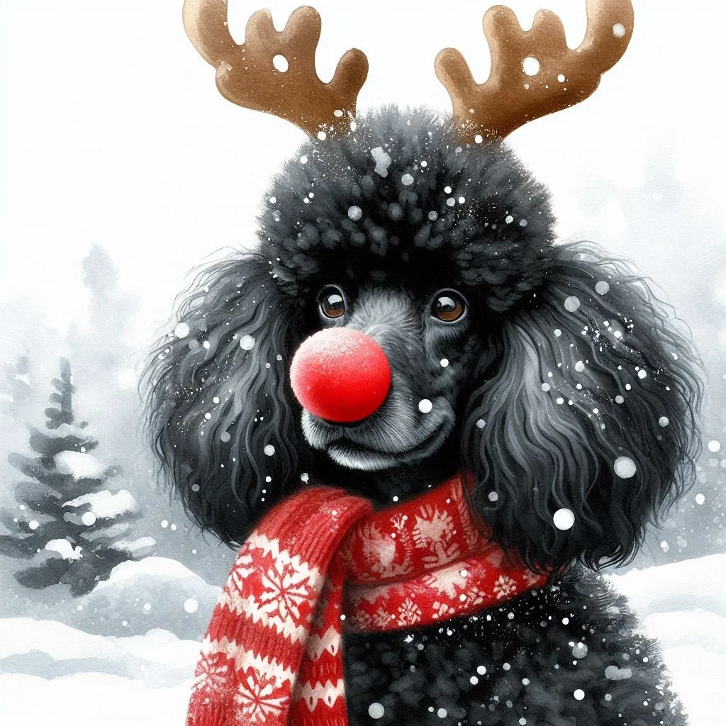 Pack of black poodle Christmas cards