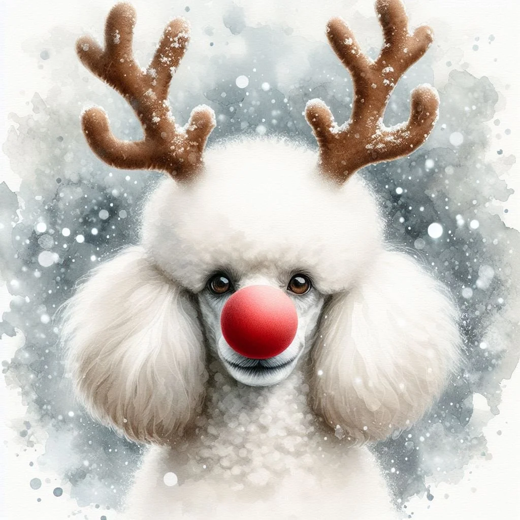 Pack of White Poodles Christmas Cards