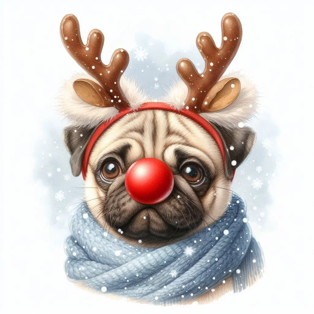 Pack of tan pugs Christmas cards