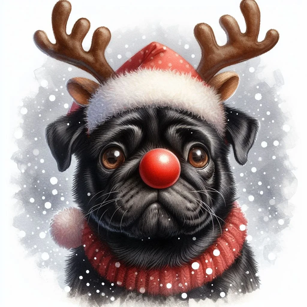 Pack of Black Pugs Christmas Cards