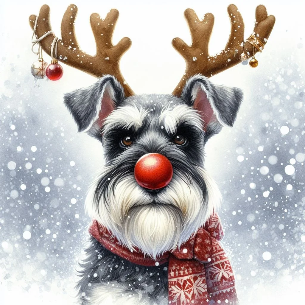 Pack of Grey Schnauzers Christmas Cards
