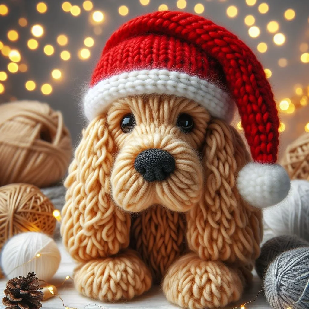 Knitted Cocker Spaniel Christmas Card