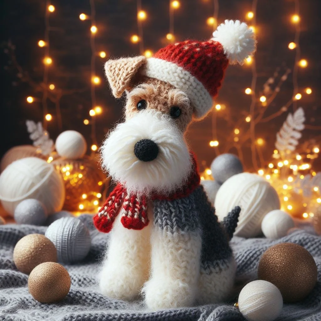 Knitted Wire Fox Terrier Toy