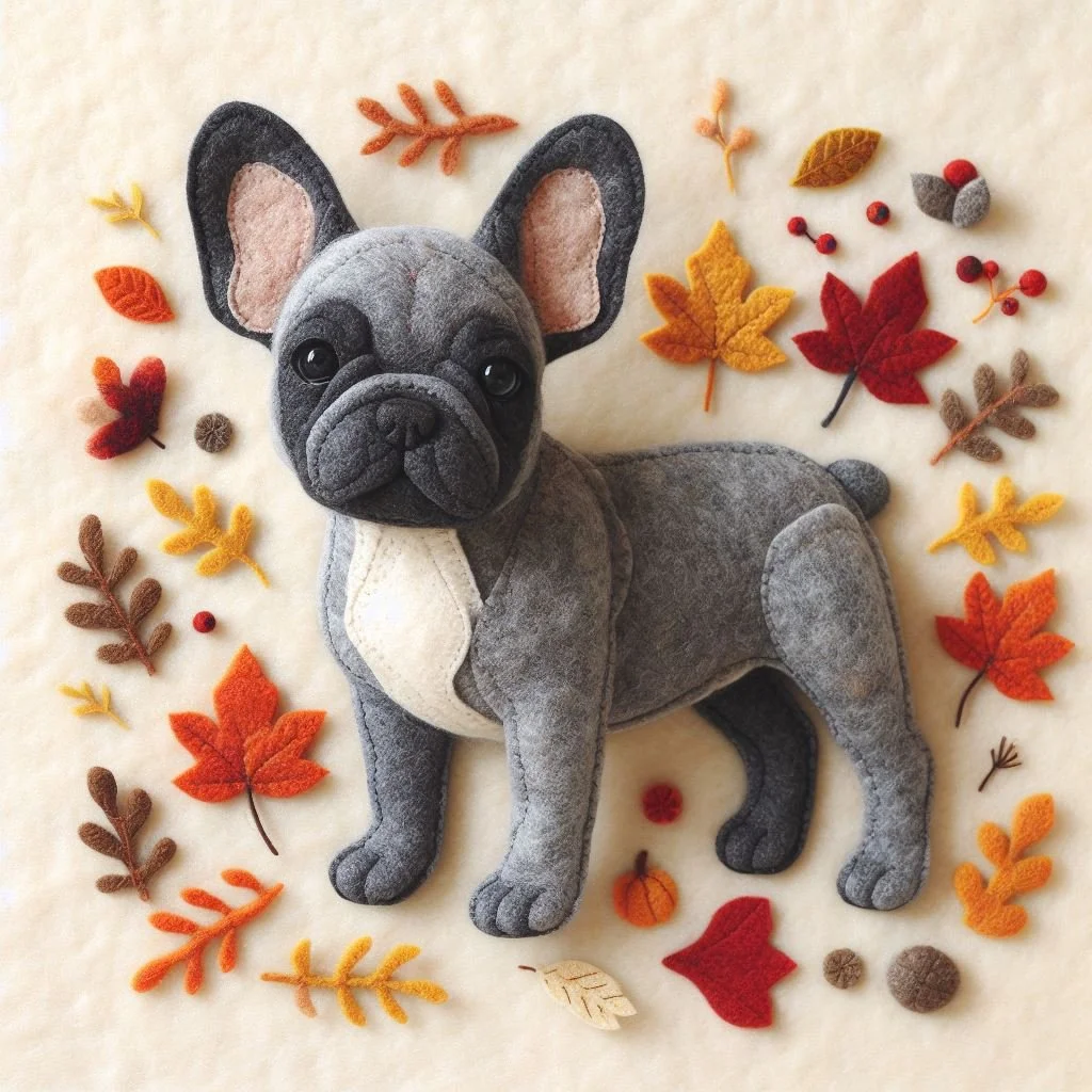 Grey Frenchie Autumn Card