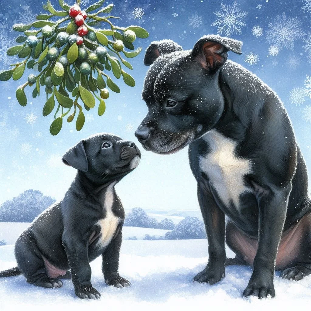 Black Staffy Puppy Christmas Card
