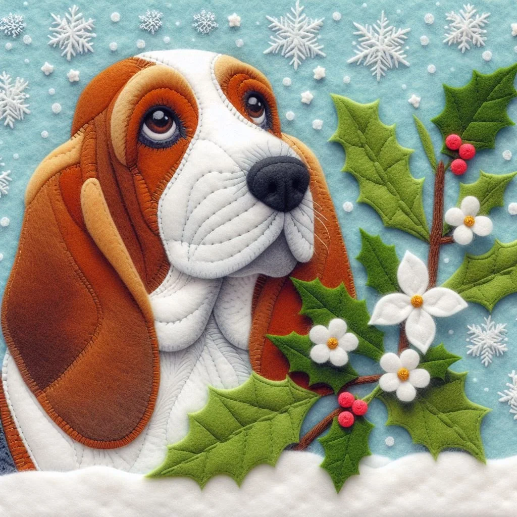 Felt Basset Hound Christmas Card