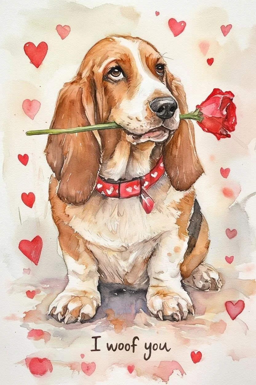 Large Basset Hound Valentine Card