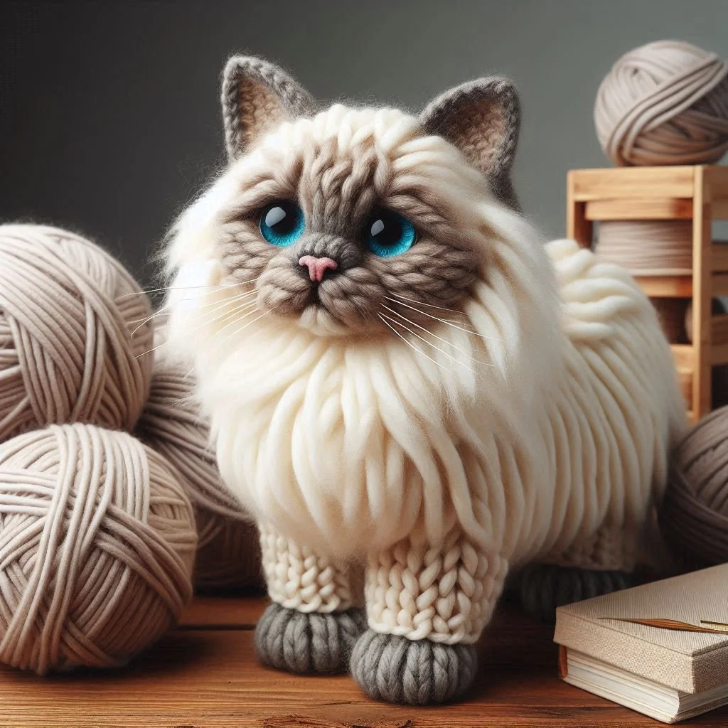 Knitted Ragdoll Cat Greeting Card