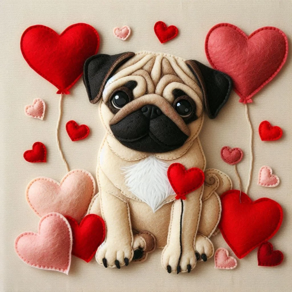 Beige Pug Valentine Card