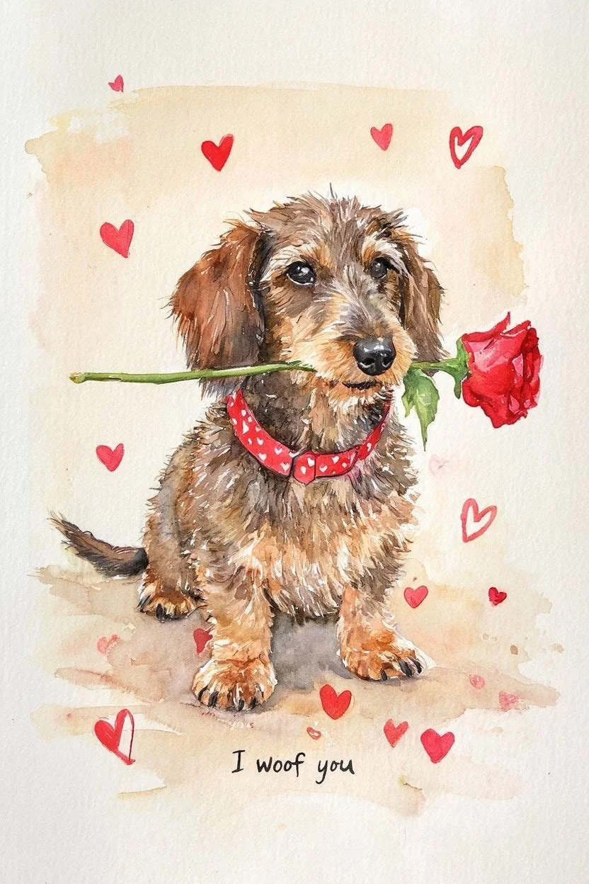 Large Wire Haired Dachshund Valentine Card