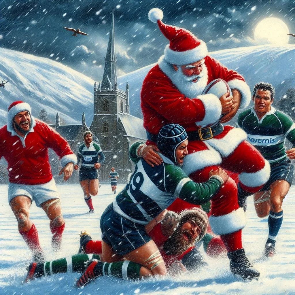 Father Christmas playing rugby card