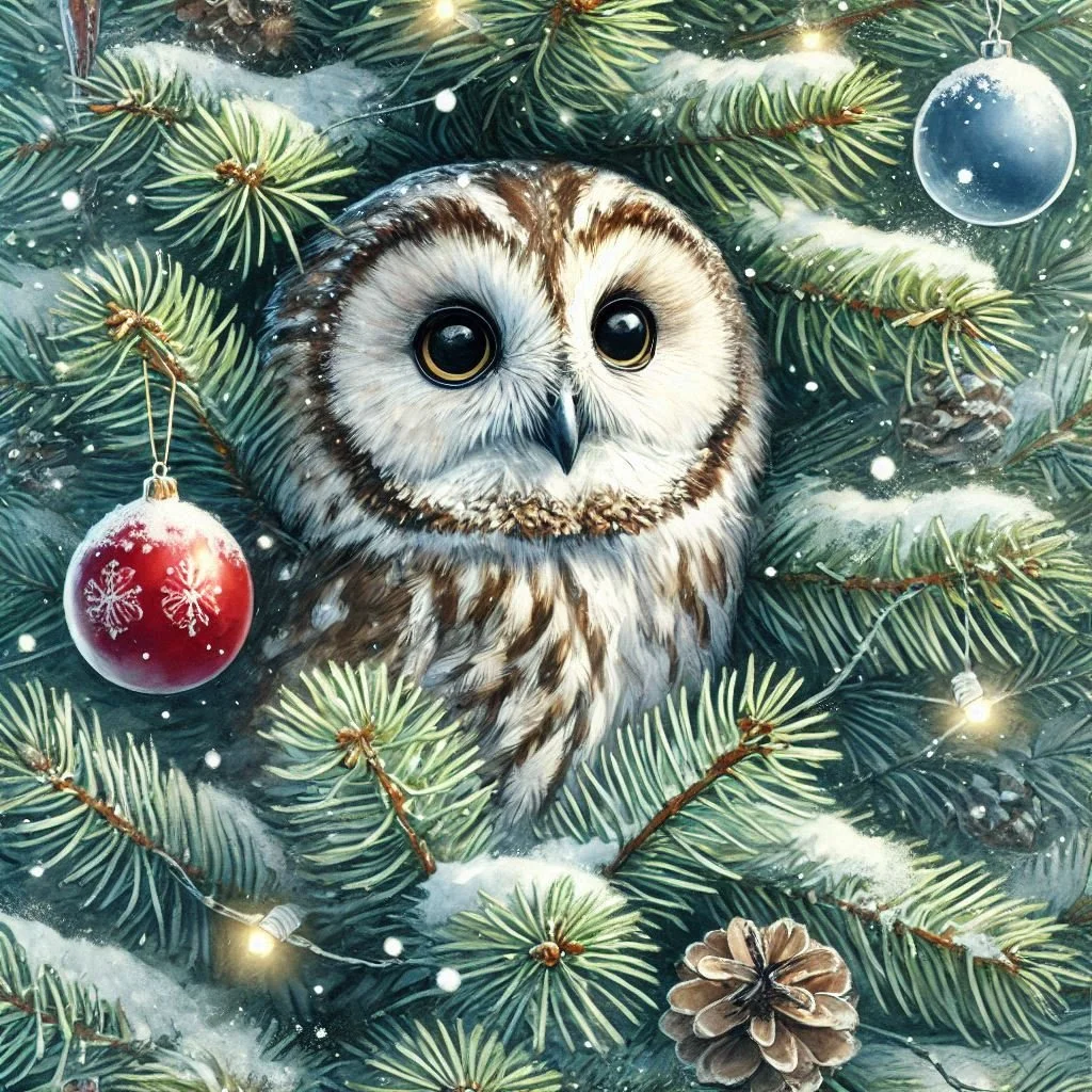 Watercolour owl Christmas Card