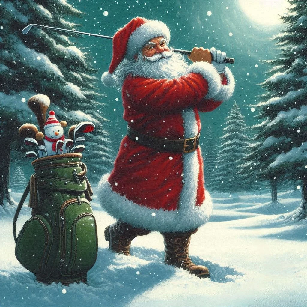 Father Christmas playing golf