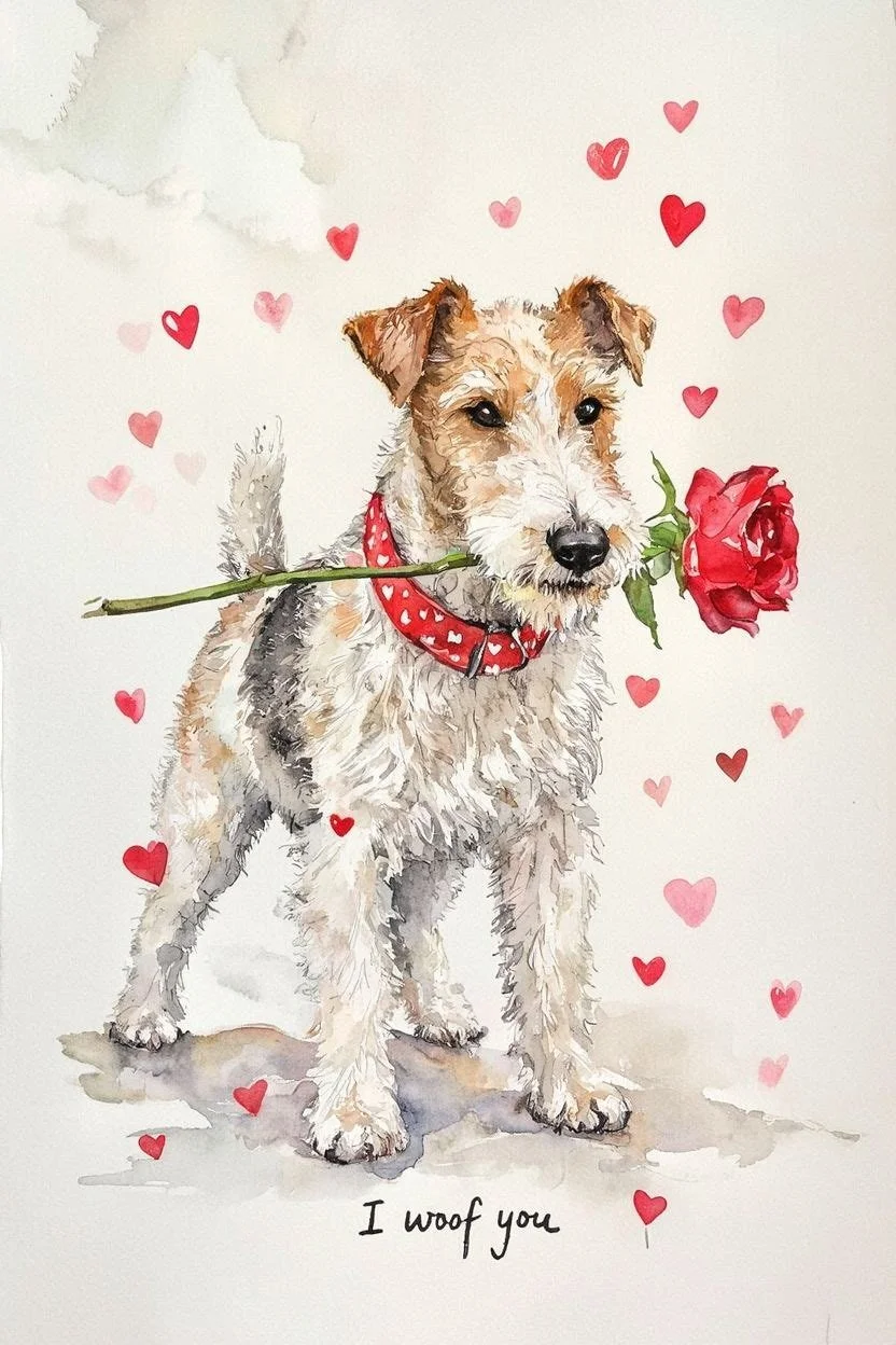 Large Wire Fox Terrier Valentine Card
