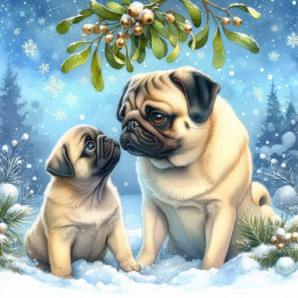 Pug Puppy Christmas Card