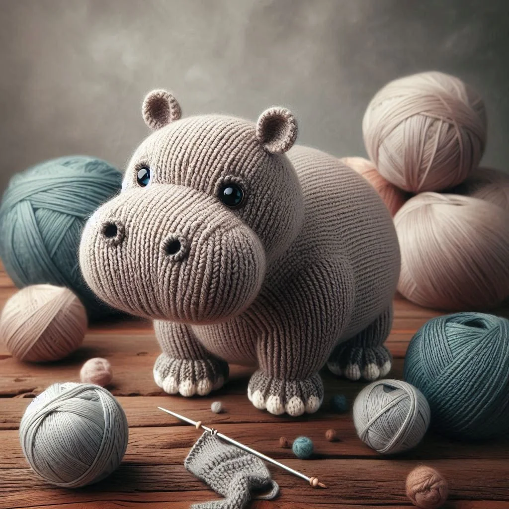 Knitted Hippo Greeting Card