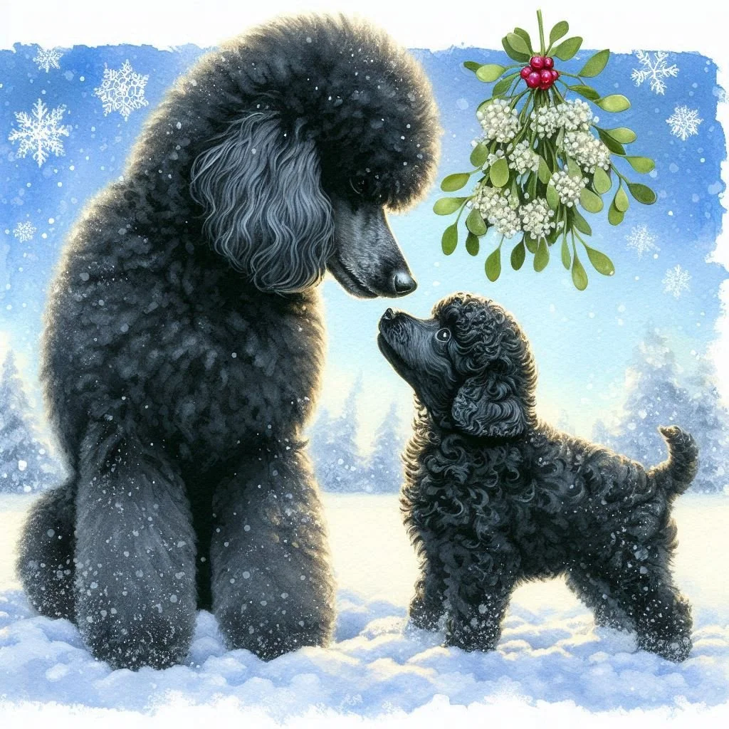 Black Poodle Puppy Christmas Card