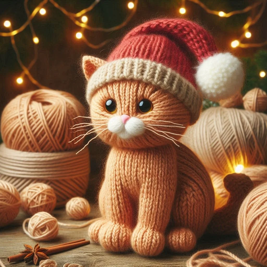 Knitted Ginger Cat Christmas Card