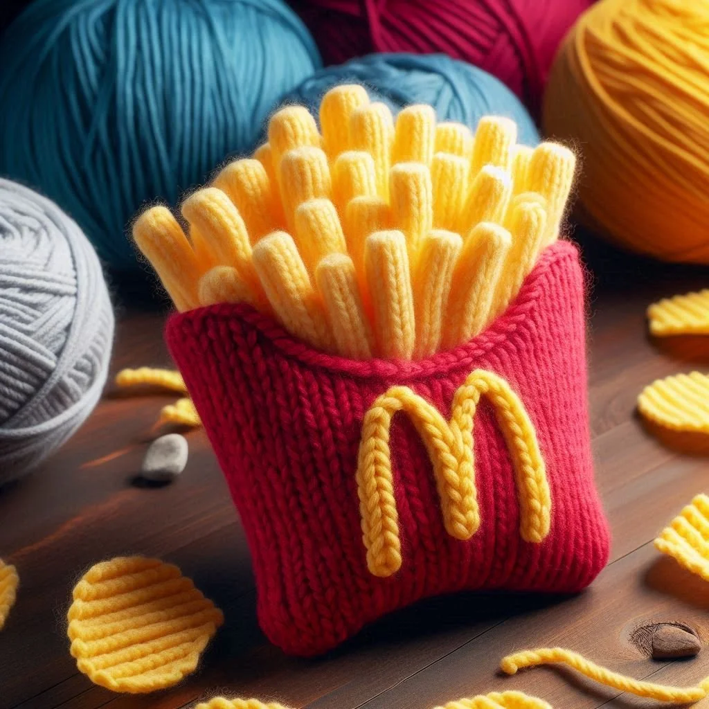 Knitted Macdonalds Chips Birthday Card