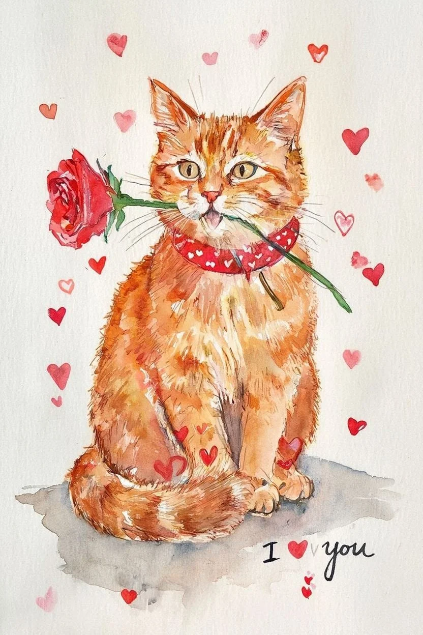Large Ginger Cat Valentine Card