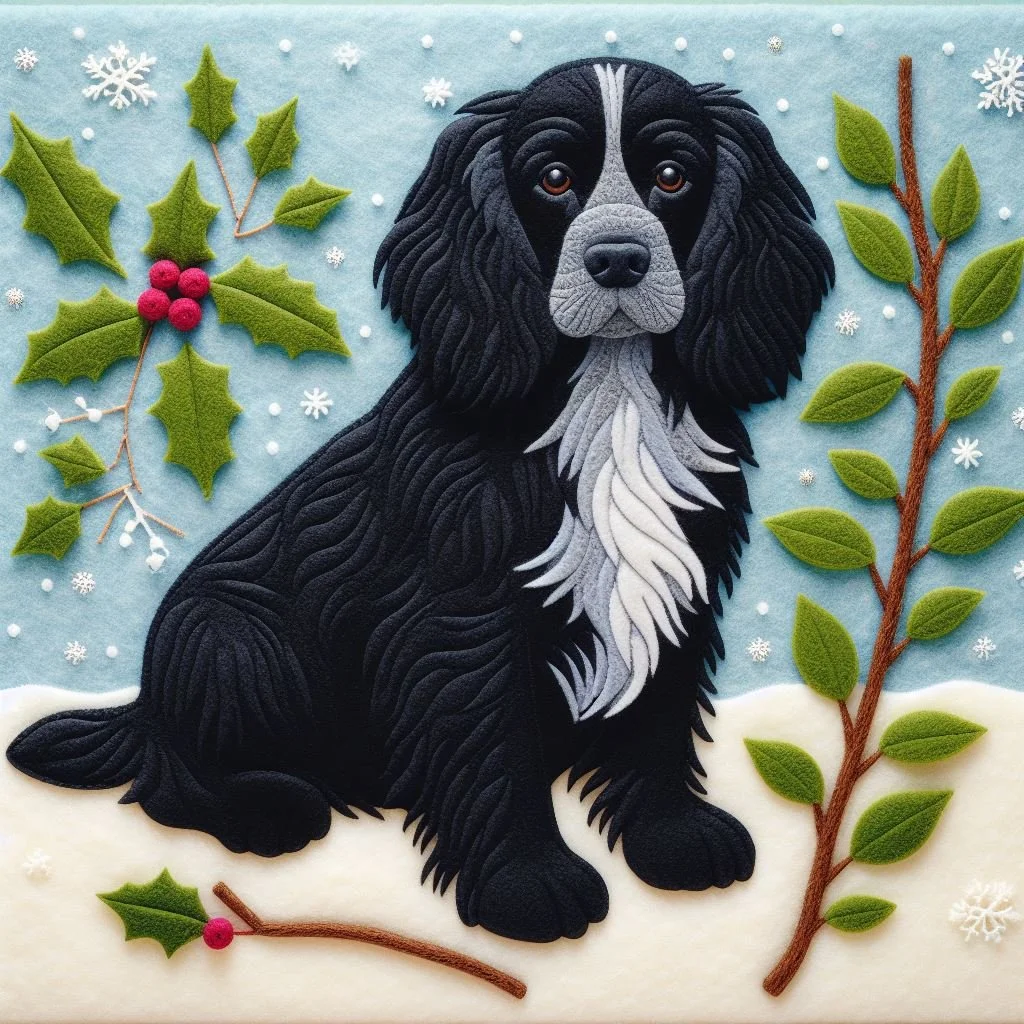 Felt Cocker Spaniel Christmas Card