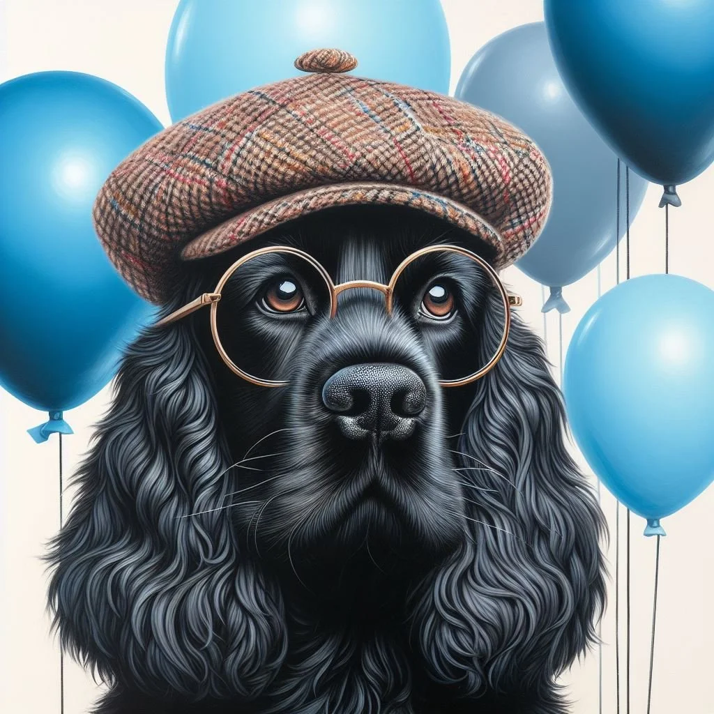 Black Cocker Spaniel with cap card