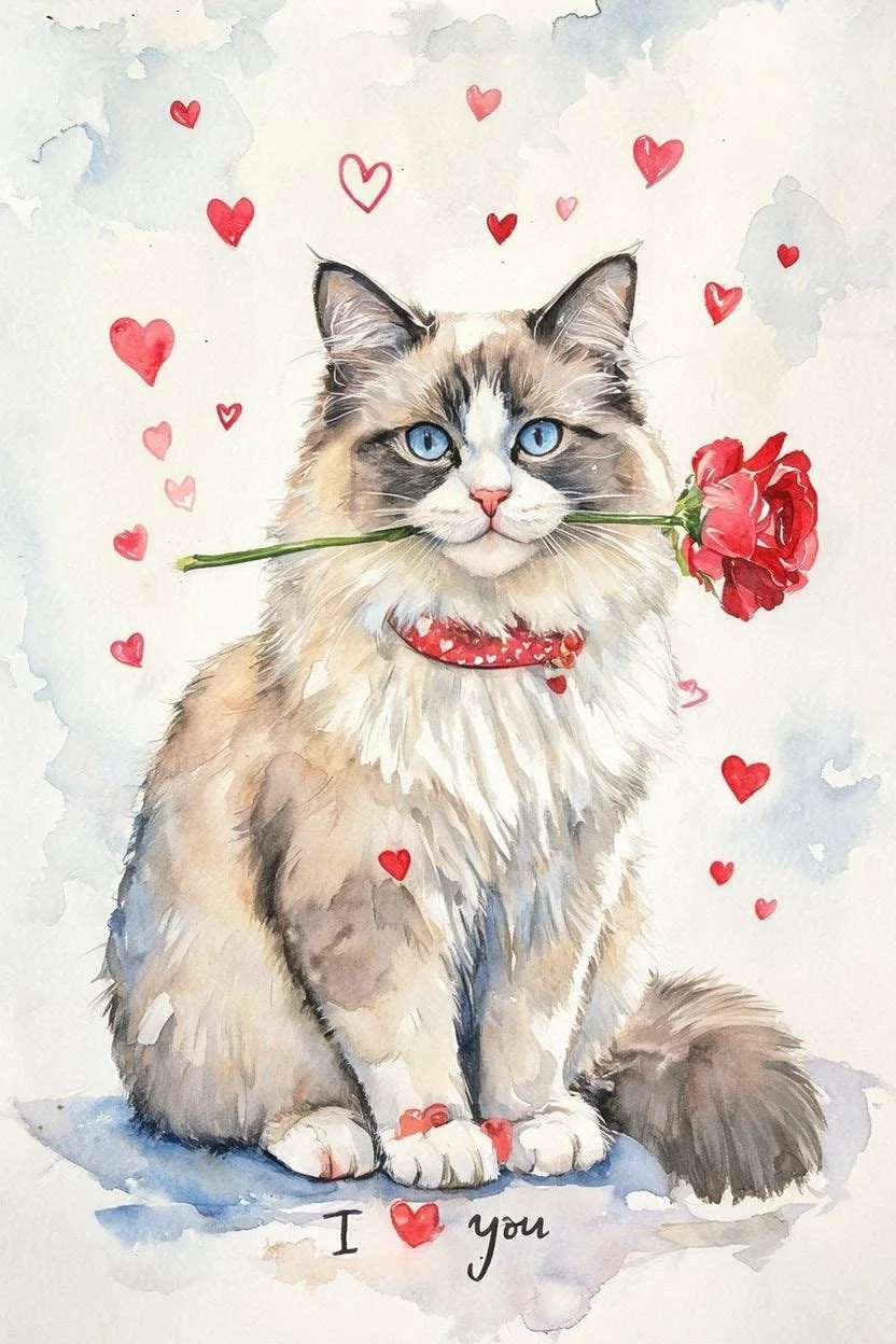 Large Ragdoll Cat Valentine Card