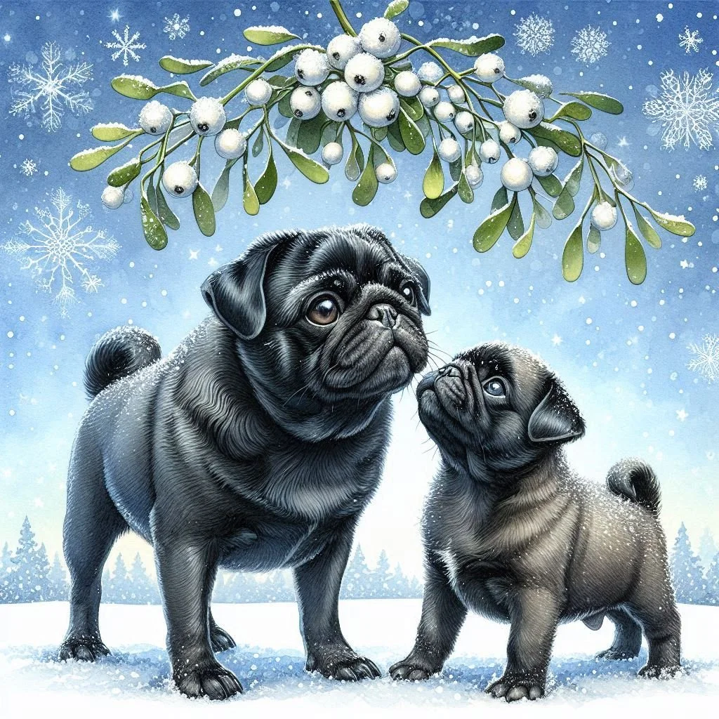 Black Pug Puppy Christmas Card