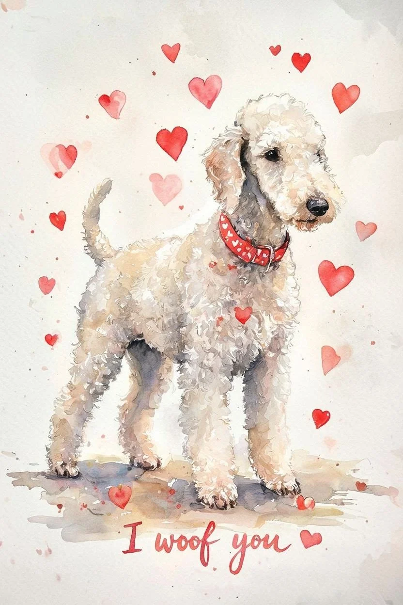 Large Bedlington Terrier Valentine Card