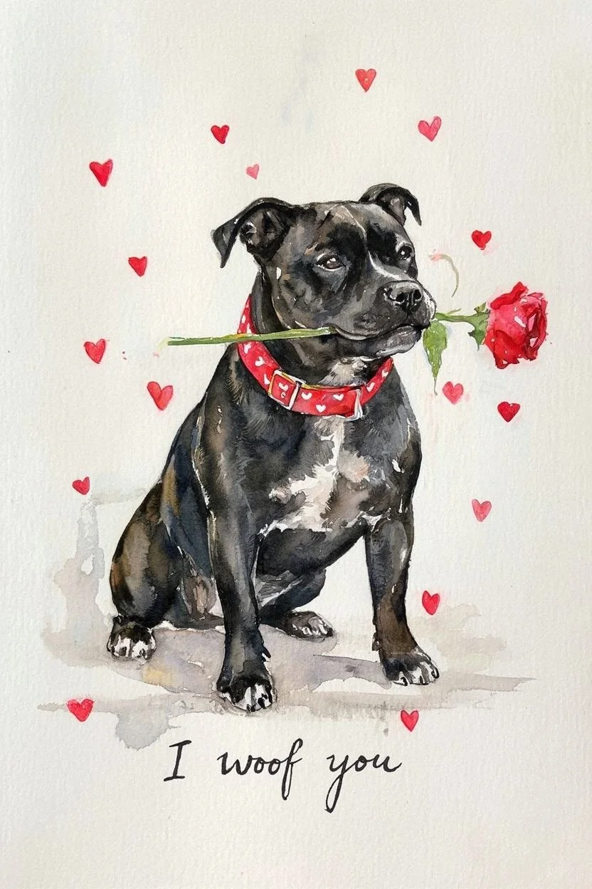 Large Black Staffie Valentine Card