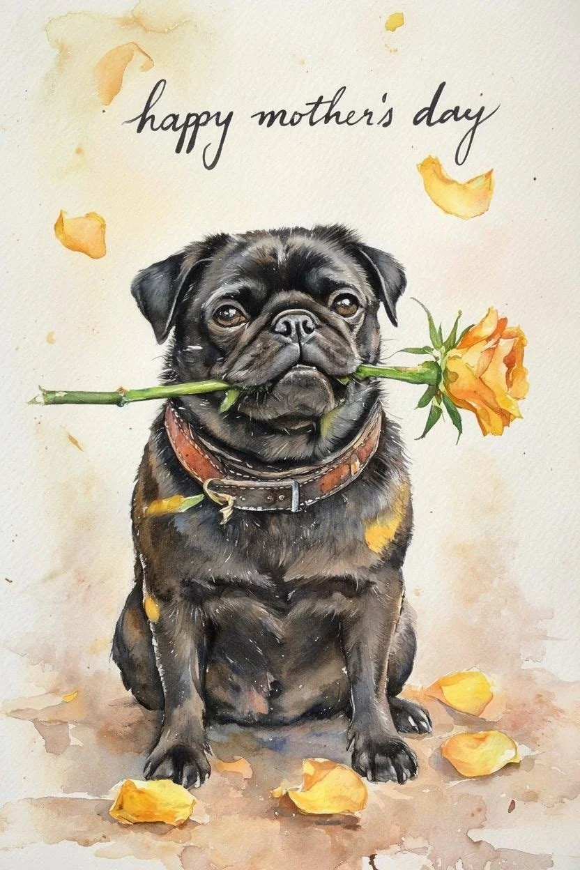 Black Pug Mothering Sunday Card