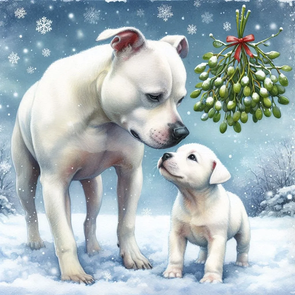 White Staffie Puppy Christmas Card