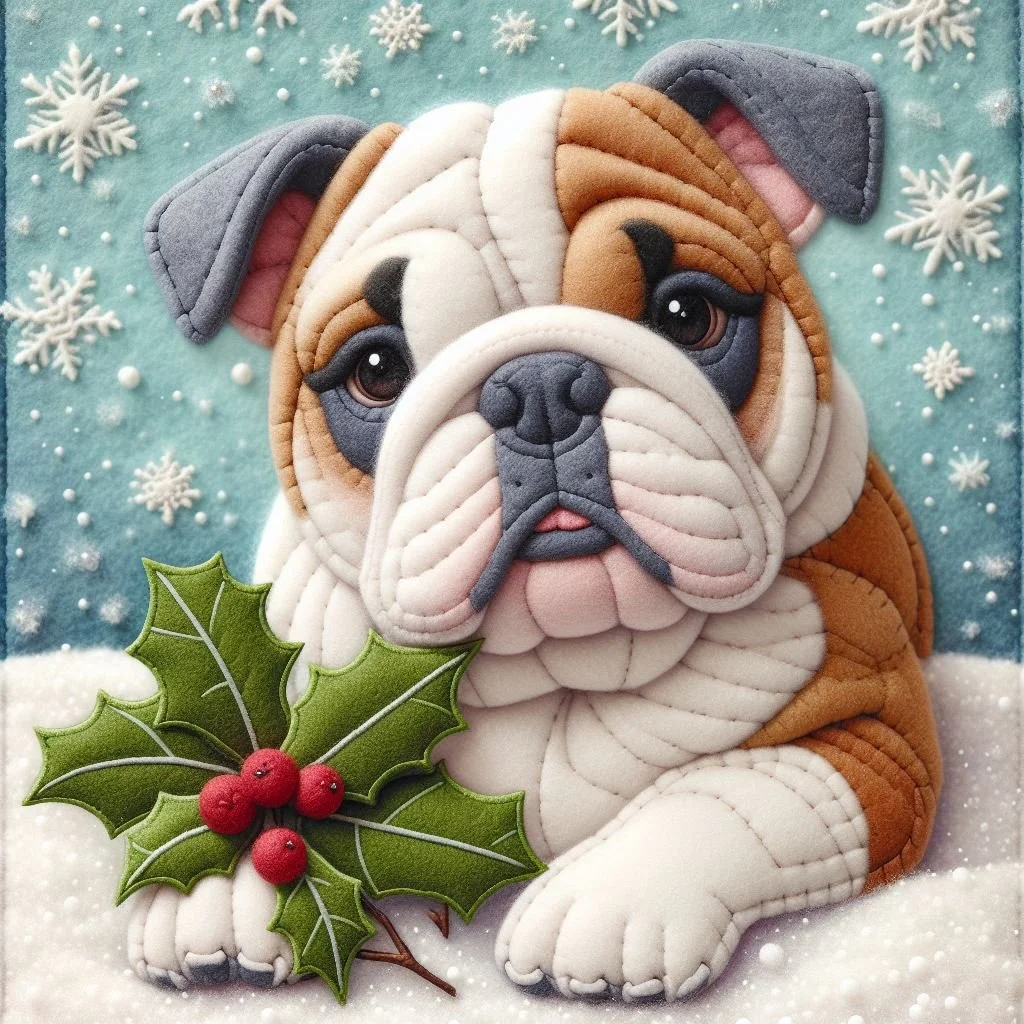 Bulldog Felt Christmas Card