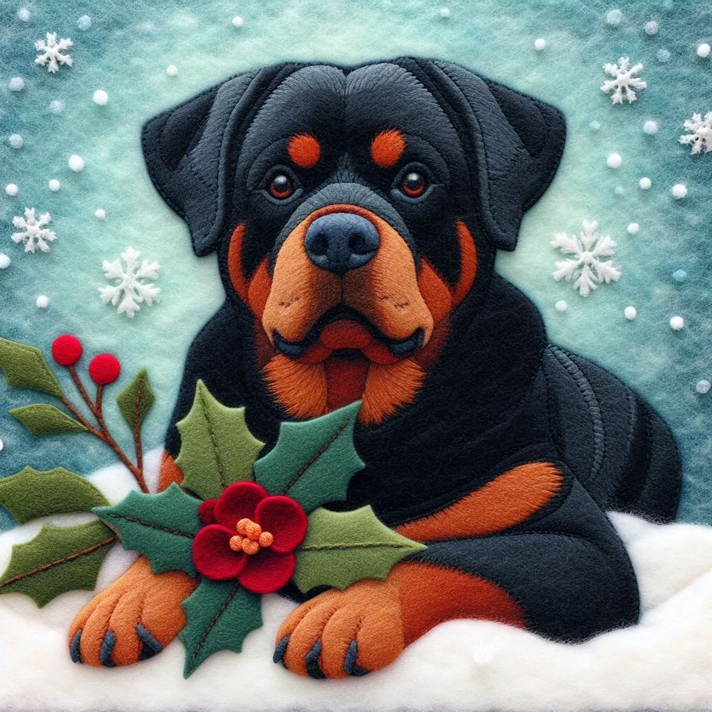 Felt Rottweiler Christmas Card