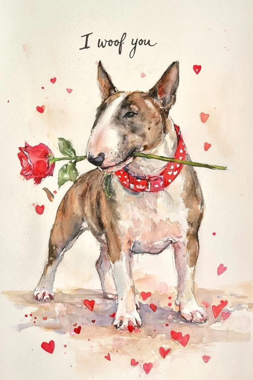 Large Bull Terrier Valentine Card