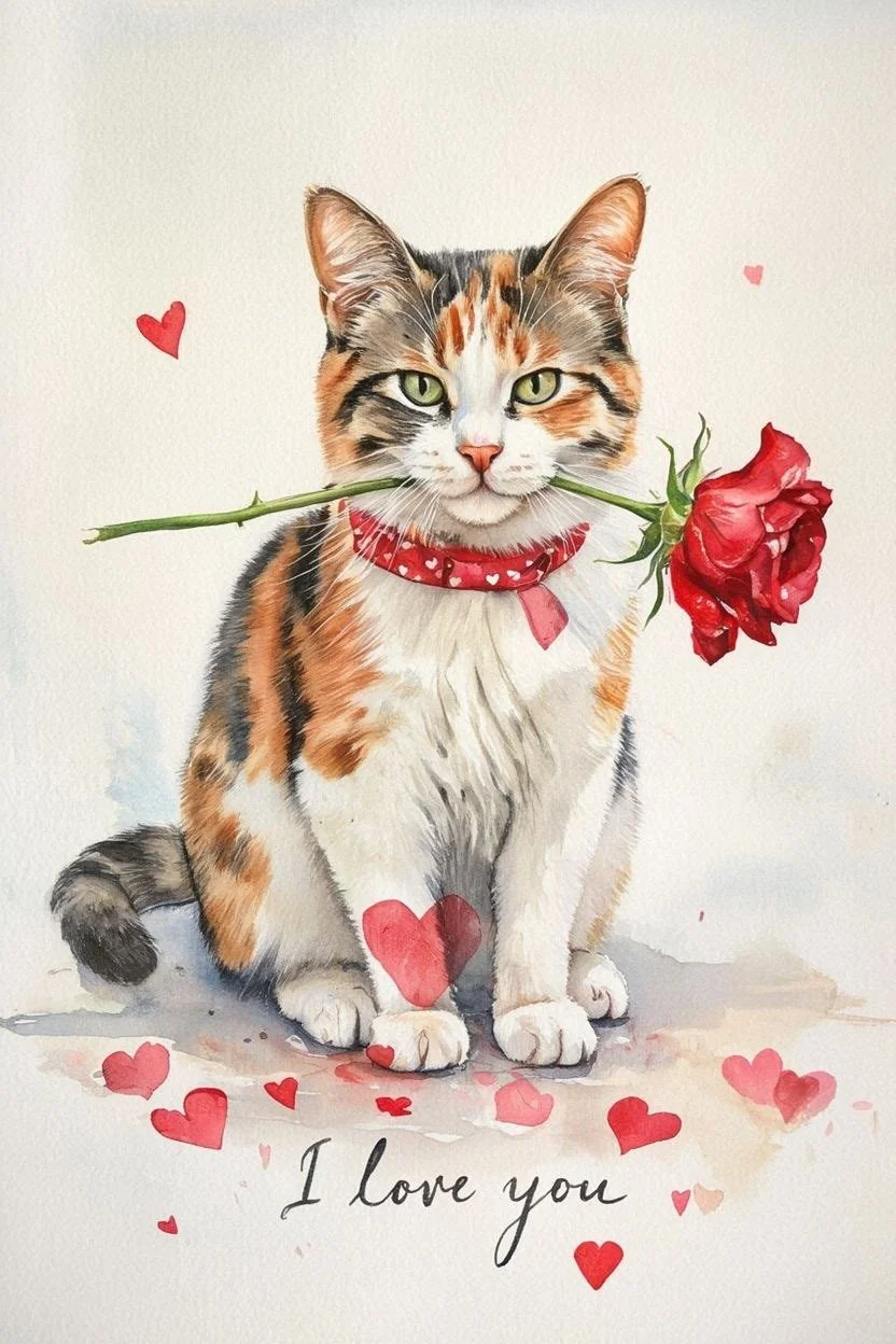 Large Calico Cat Valentine Card
