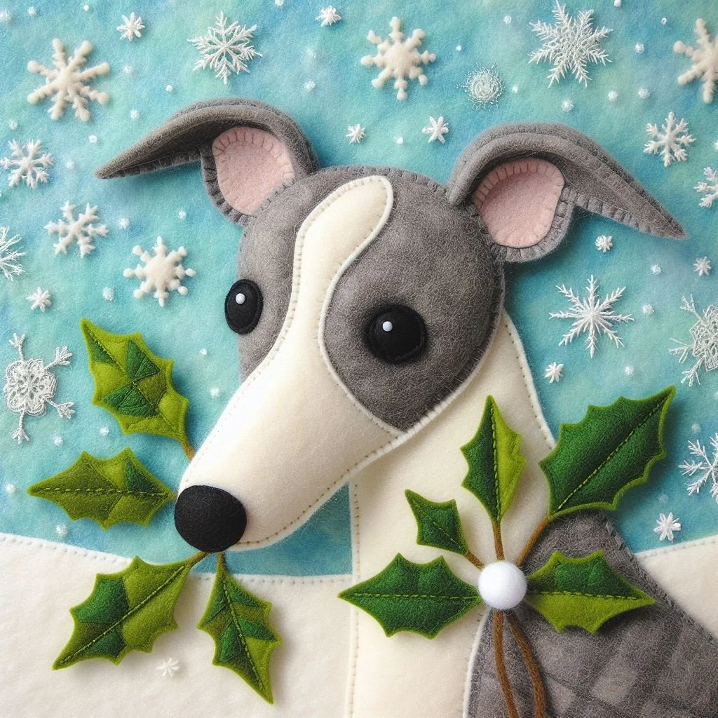 Felt Whippet Christmas Card