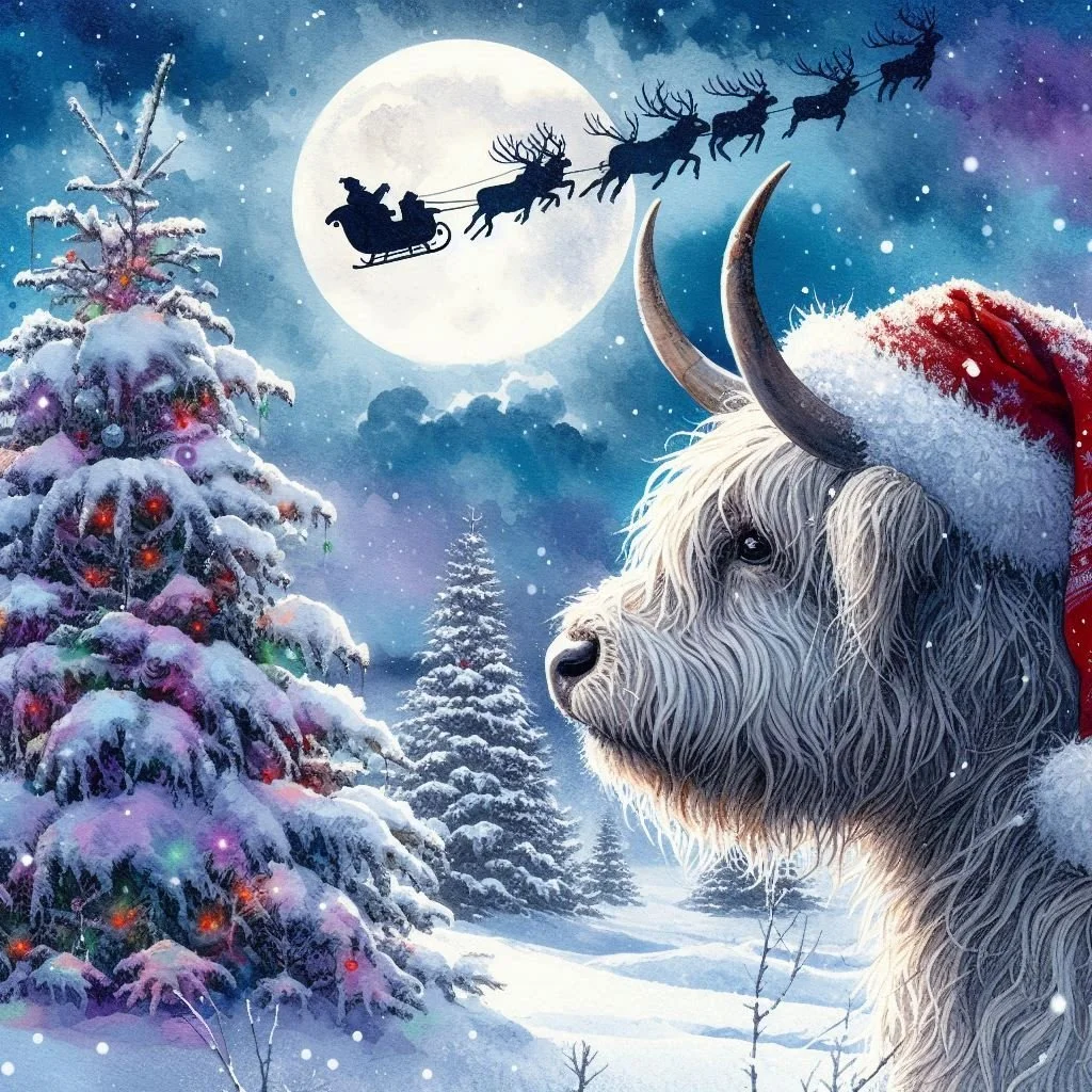 Watercolour Highland Cow Chirstmas Card