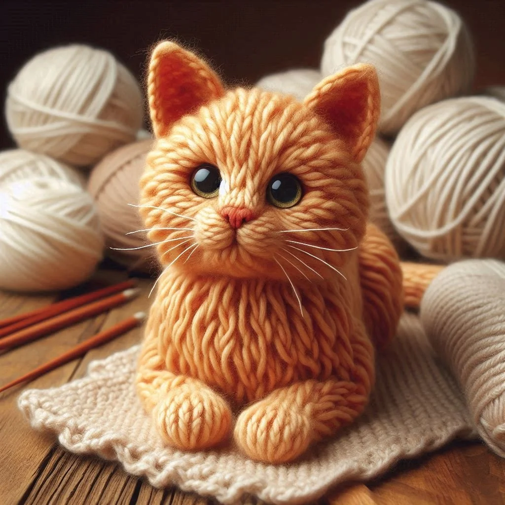Knitted Ginger Cat Greeting Card