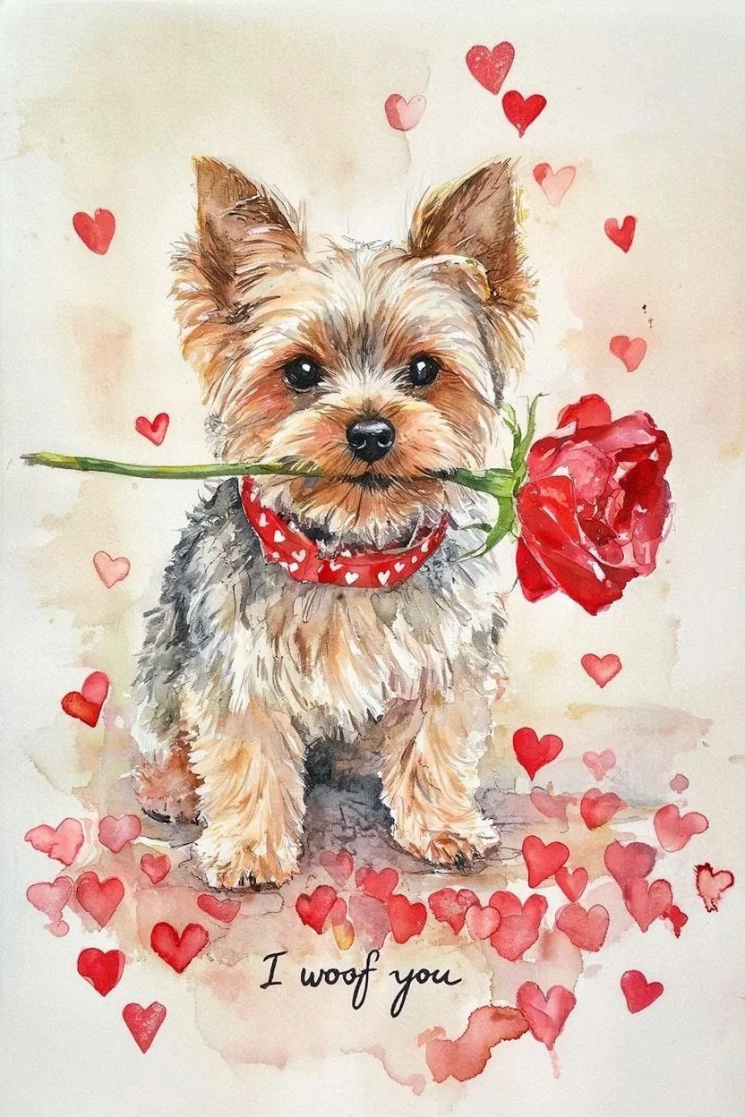 Large Yorkshire Terrier Valentine Card